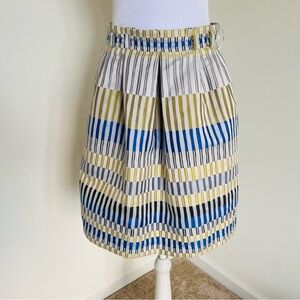 Massimo Dutti US 4 Pleated Striped Midi Skirt Belted Blue Resort Preppy Artsy